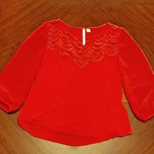 Lauren Conrad crochet detail blouse, sheer sleeves